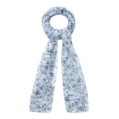 Blue blurred floral print scarf